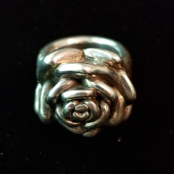 Vintage Rose Ring, 925, Hallmarked, Statement Silver Flower Rose, Size 7.25 - Picture 9 of 11